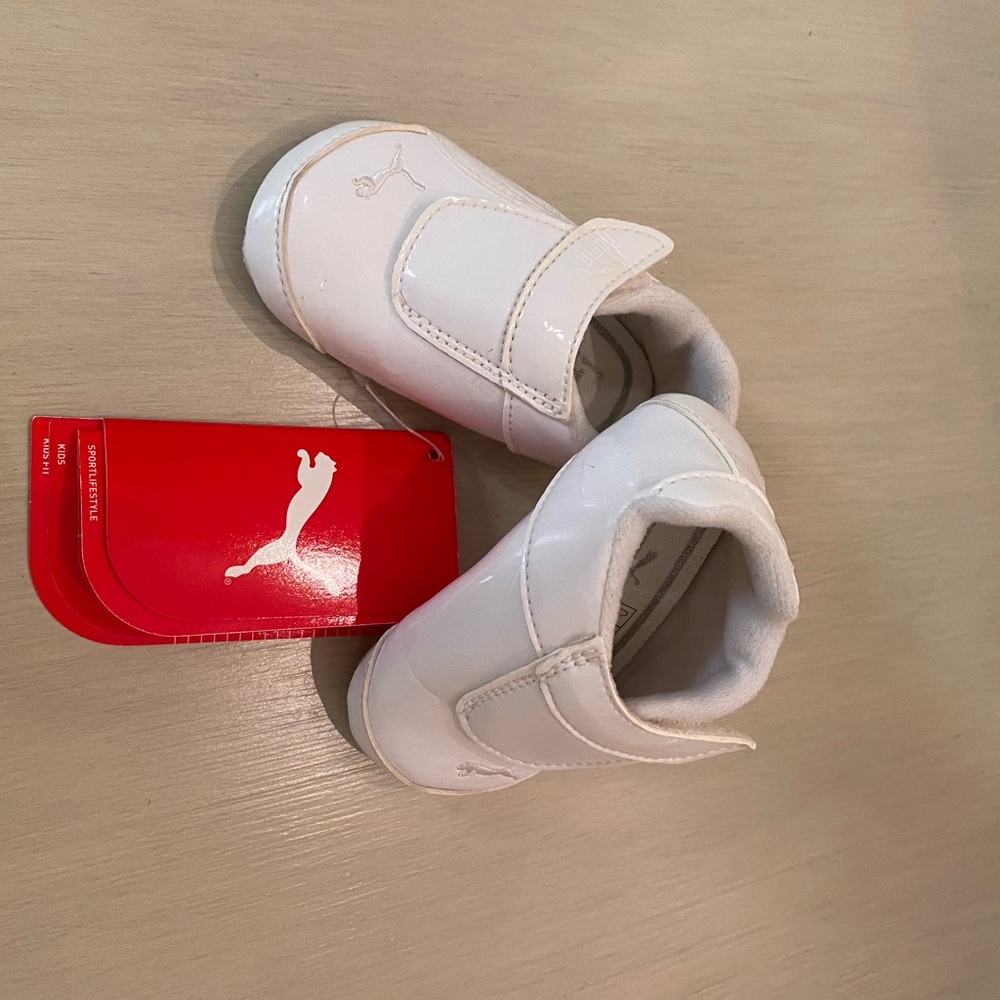 Darling baby patent Puma shoes size 3.